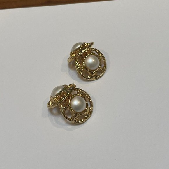 Men’s Gold Tone / Faux Pearl Cufflinks - Picture 1 of 11